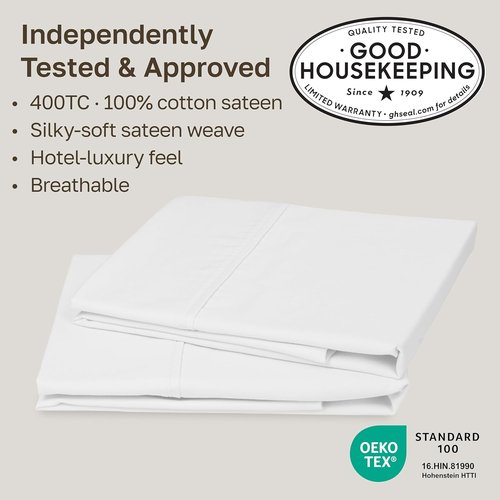 California Design Den King Size Pillowcase Set - 400 Thread Count 100% Cotton Sateen, Soft & Breathable - Antique White