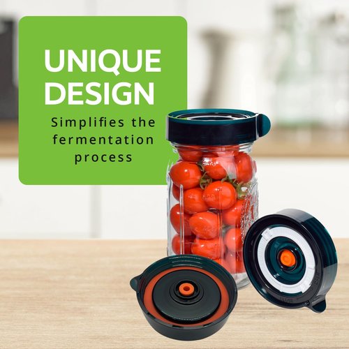 Easy Fermenter Fermentation Kit, Includes 3 Fermenting Lids for Wide Mouth Mason Jars & Oxygen Extractor Pump, Mason Jar Airlock Lid For Fermenting Kimchi, Pickle, & Sauerkraut