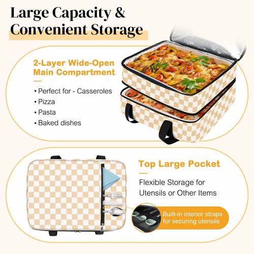 Coobiiya Insulated Casserole Carrier - Thermal Tote Keeps Food Hot or Cold | Fits 9" x 13" Dish