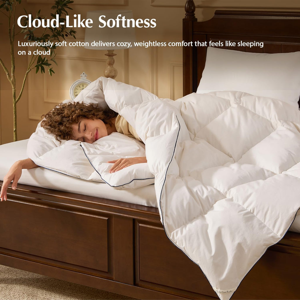 Pacific Coast Goose Down Comforter - Extra Fluffy White Duvet Insert | Queen Size, Soft & Breathable All-Season Luxury Bedding (90"x90")