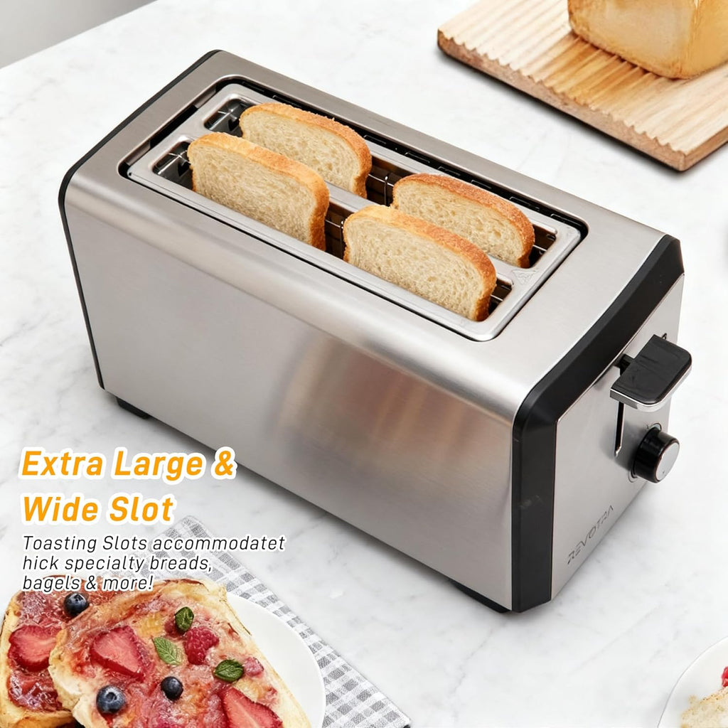 Regine Switzerland 4-Slice Stainless Steel Toaster - Extra Wide 1.5” Slots, 6 Shade Settings, Even Toasting