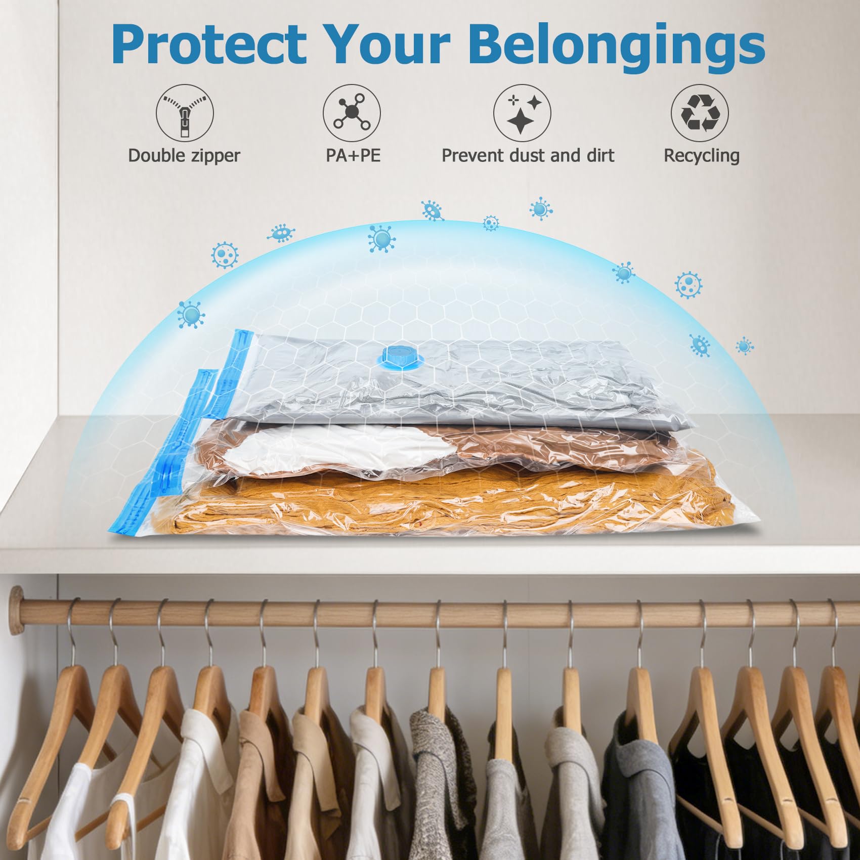 Vacuum Seal Bags for Clothing Travel with Rechargeable Air Pump, 12 Pack of 4 Carry-on Size Space Saver Vacuum Storage Bags, Compression Packing Bags for Luggage Suitcase for Closet Organization