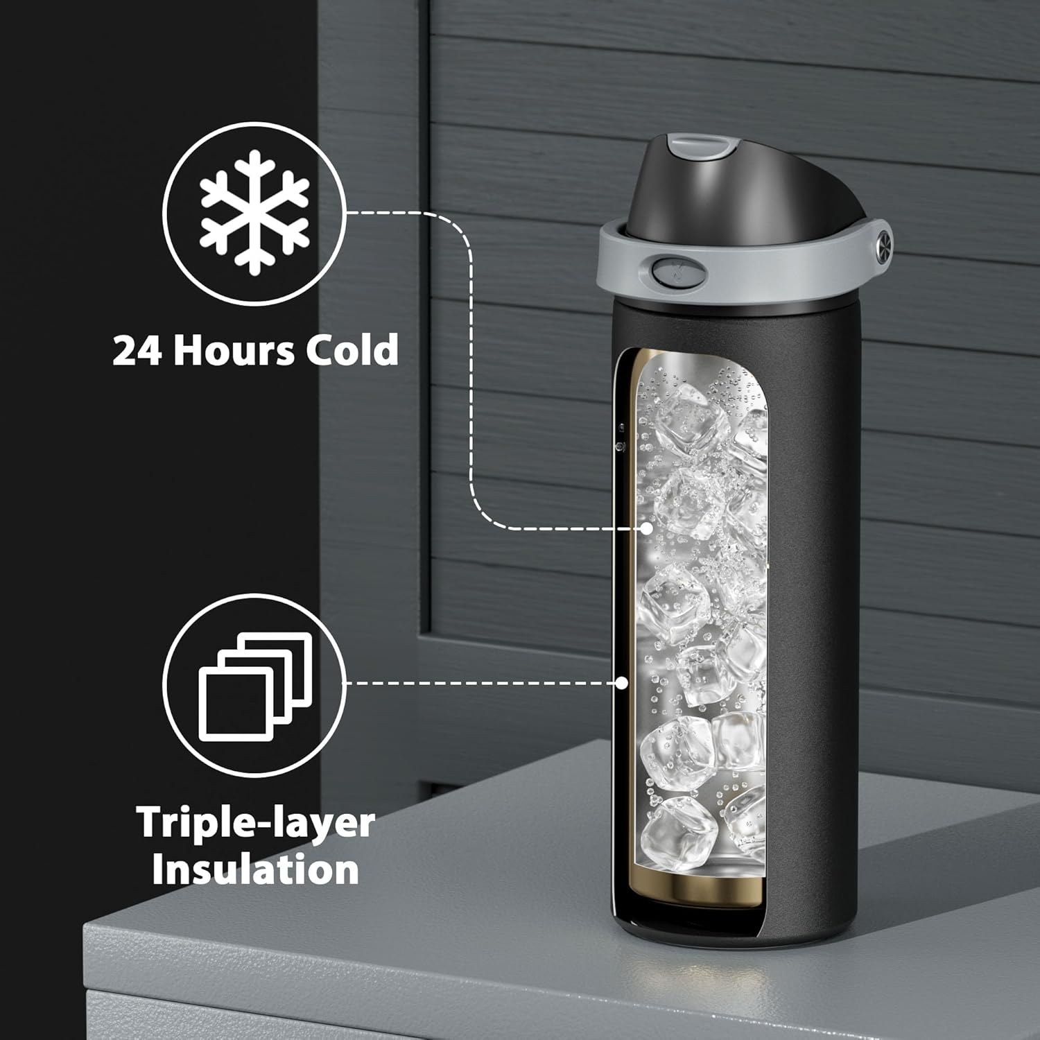 Meoky Stainless Steel Water Bottle - 24 oz Insulated Sports Bottle with 2-in-1 Straw & Spout Lid | Leak Proof, BPA-Free, Fits Car Cup Holder