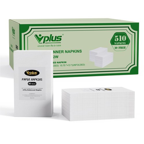 Vplus 510 Pack Paper Napkins Guest Towels Disposable Premium Quality 2-ply Dinner Napkins Disposable Soft, Absorbent, for Kitchen, Parties, Dinners or Events(White)