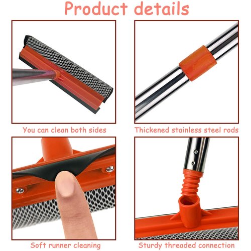 Window Squeegee for Window Cleaning, Squeegee Window Cleaner Tool 2 in 1 Car Window Cleaning Tool with Extension Pole 58‘’ Telescopic Window Washing Equipment, Shower Squeegee for Shower Glass Door