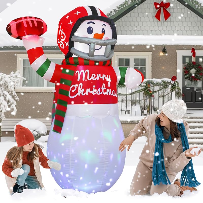 6ft Christmas Inflatable Snowman Football – OurWarm, Neon LED Yard Decor – Variation: Football Snowman