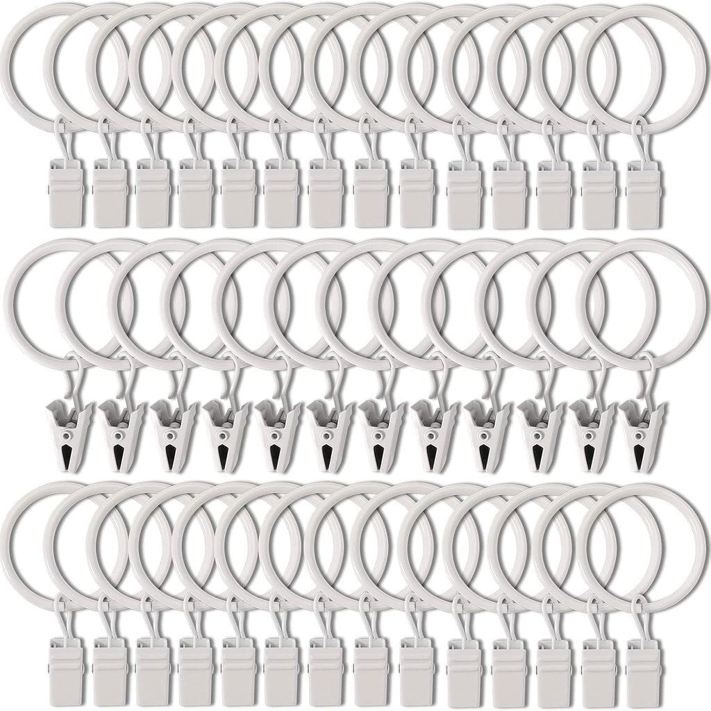 Skiennix Curtain Rings - 40 Pack Drapery Clips with 1.26" Interior Diameter - Fits Up to 1" Rod, White