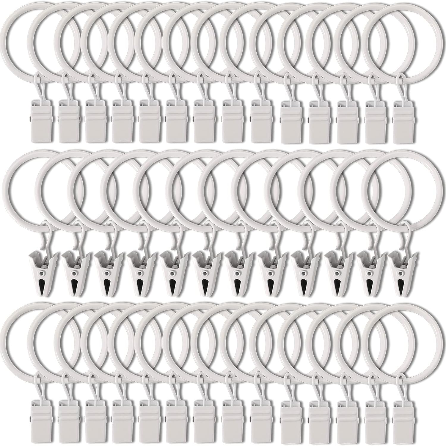 Skiennix Curtain Rings - 40 Pack Drapery Clips with 1.26" Interior Diameter - Fits Up to 1" Rod, White