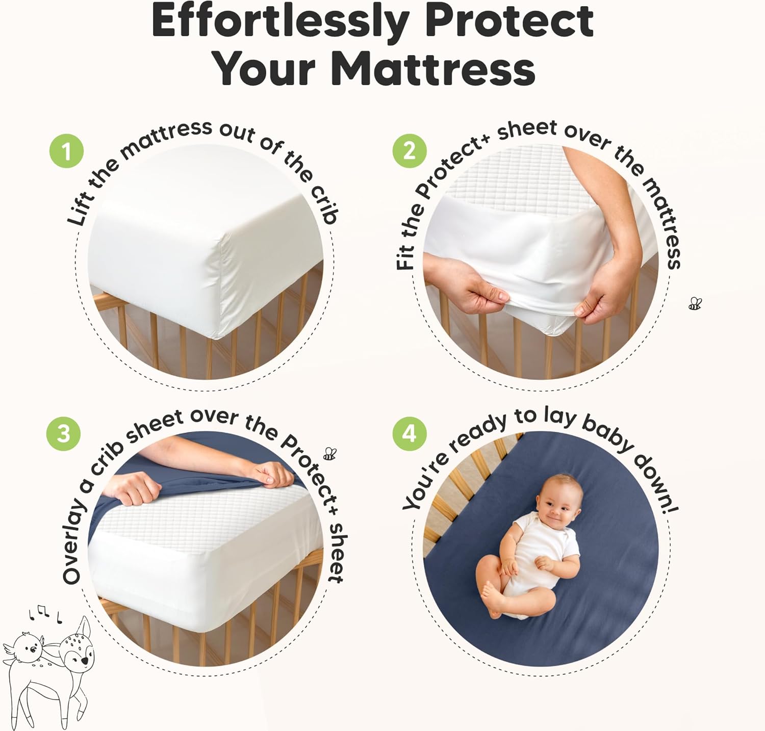 Skiennix 2-Pack Waterproof Crib Mattress Protector - Soft Quilted Cotton, Machine Washable, 52" x 28" (Soft Fern/Quin)