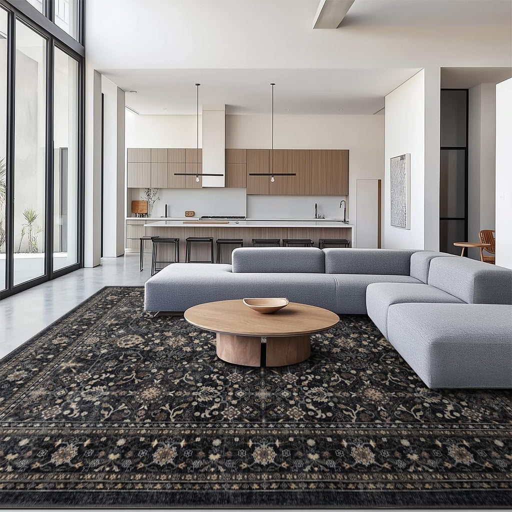 Ruaruarug Area Rug Non Slip Machine Washable Ultra Soft Living Room/Bedroom/Kitchen/Outdoor/Classroom Black Grey, 6'×9'