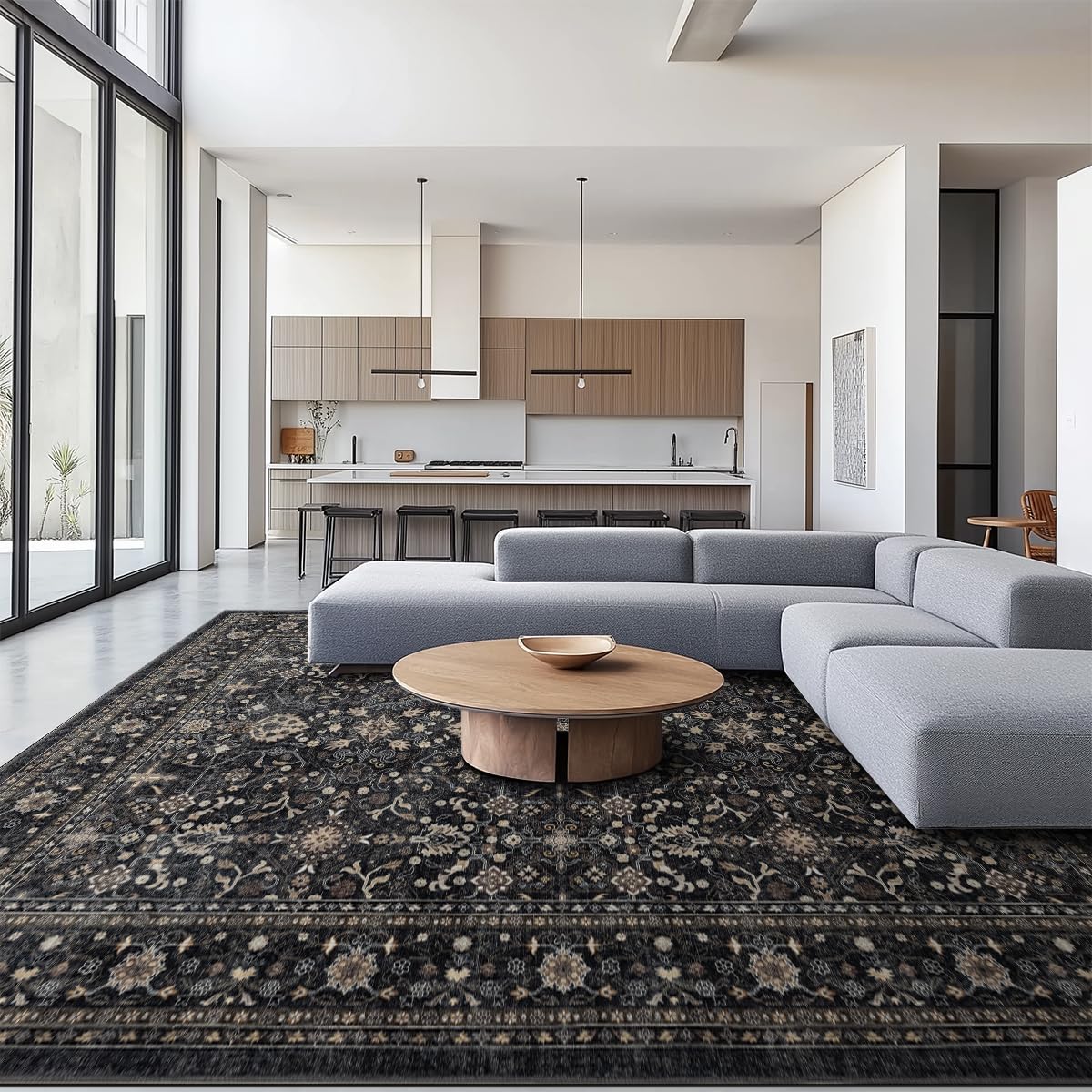 Ruaruarug Area Rug Non Slip Machine Washable Ultra Soft Living Room/Bedroom/Kitchen/Outdoor/Classroom Black Grey, 6'×9'