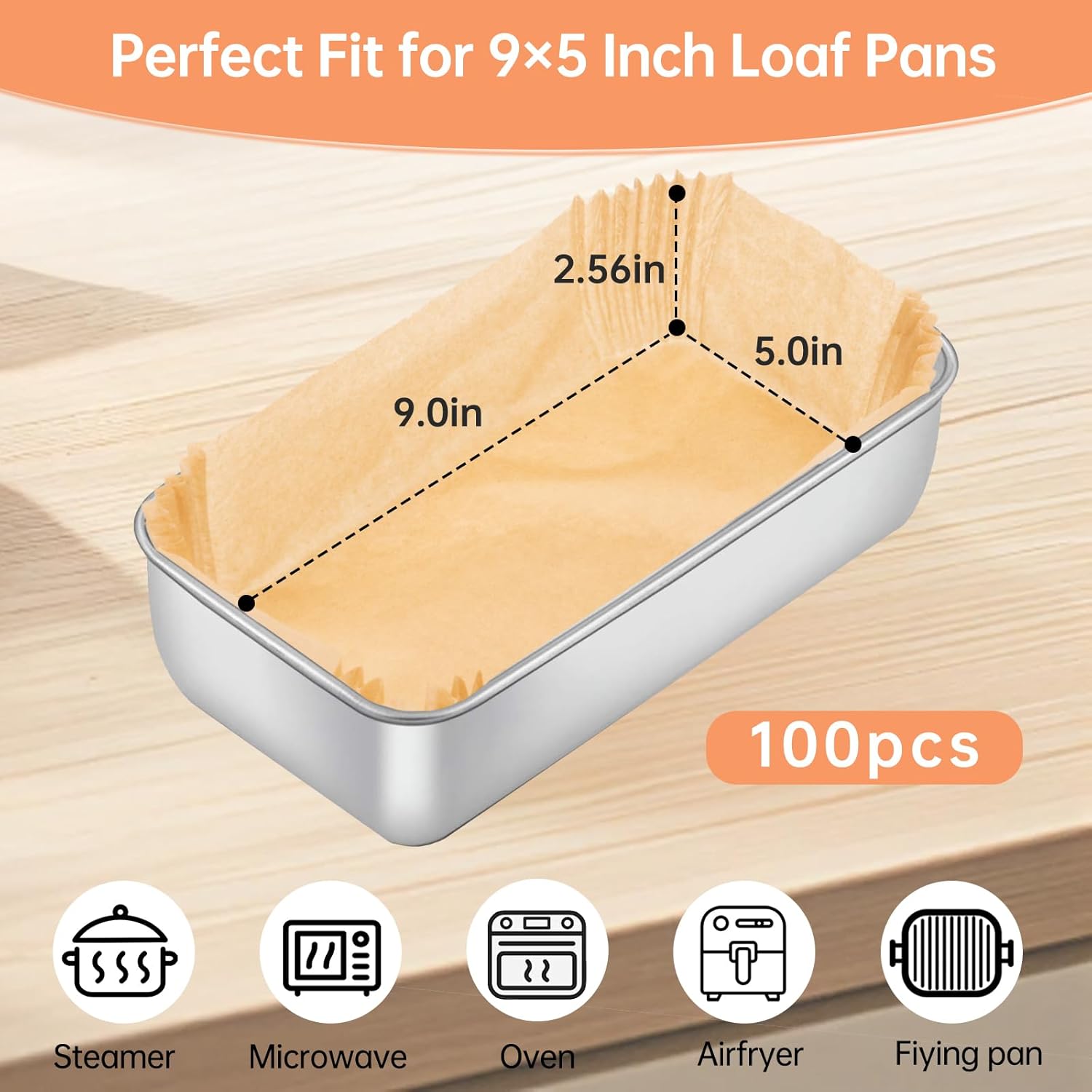 Regine Switzerland 100 Pcs Loaf Pan Liners - Non-Stick Pre-Formed Parchment Paper for 9x5 Inch Bread Pan