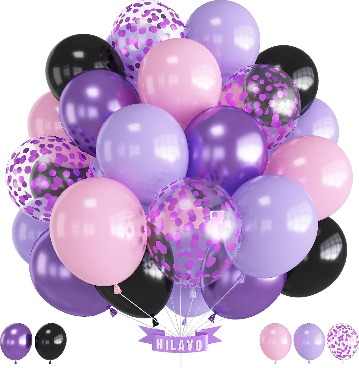 Purple Pink Balloons - 12 Inch Mermaid Halloween Balloon Set | 35 Pcs with Metallic Confetti for Parties