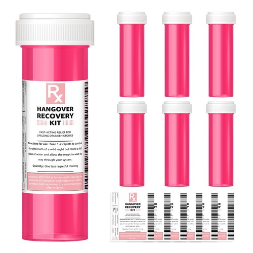 LOVEVOYAGE Bachelorette Party Favors - 6 Pack Pink Empty Pill Bottles, DIY Hangover Kit Supplies for 21st Birthday, Nashville Girls Trip, Bridal Shower & Wedding Guest Gifts