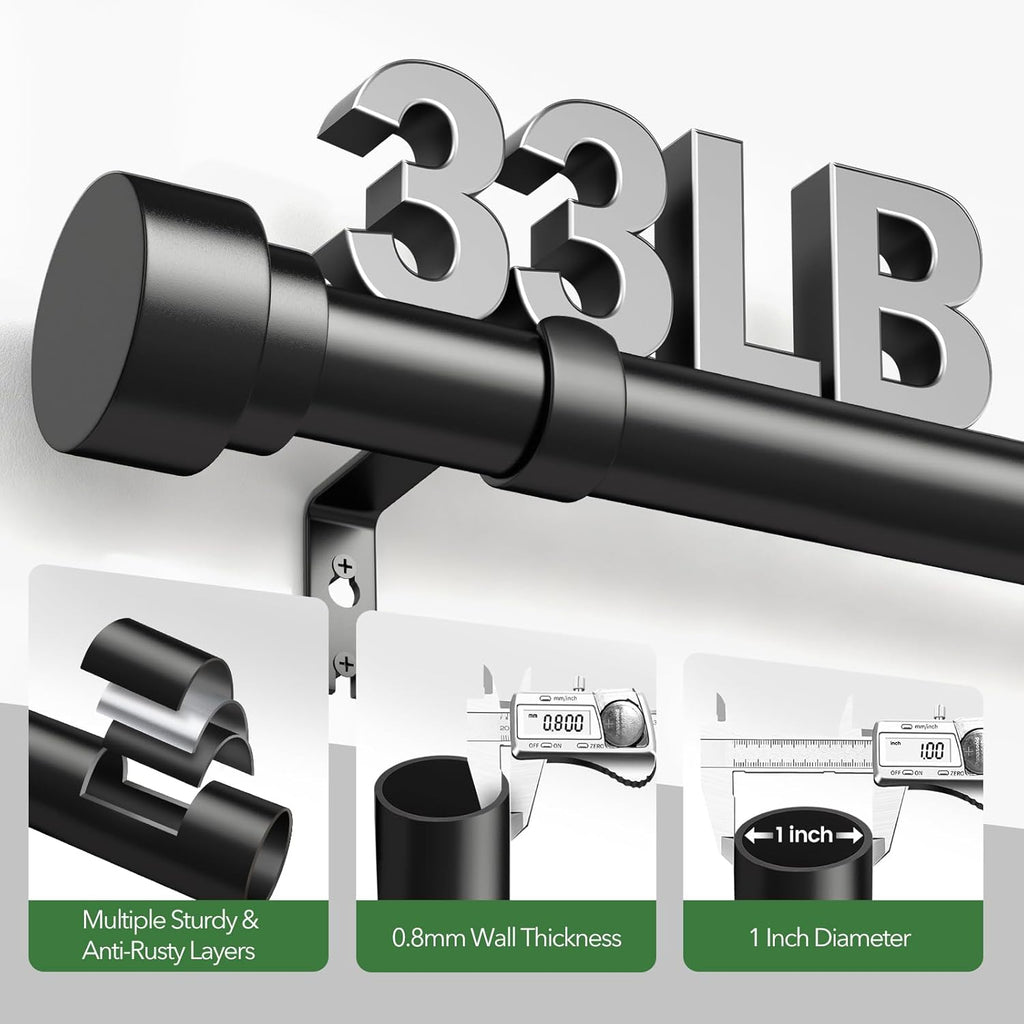 Time Forest Black Curtain Rods - Adjustable Heavy Duty Design for Windows 32 to 120 Inches | Modern Style