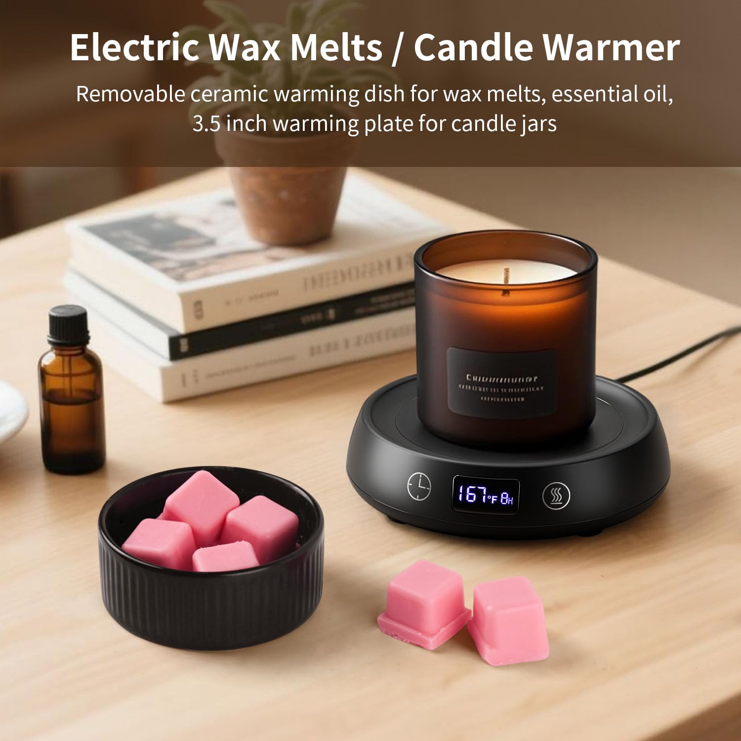 Lyty Wax Melt Warmer 3-in-1 Candle Warmer with Timer, Electric Scented Wax Melter Fragrance Wax Cube Burner for Home Bedroom Office, 8H Auto Shut Off 3 Temperature Setting (Black)