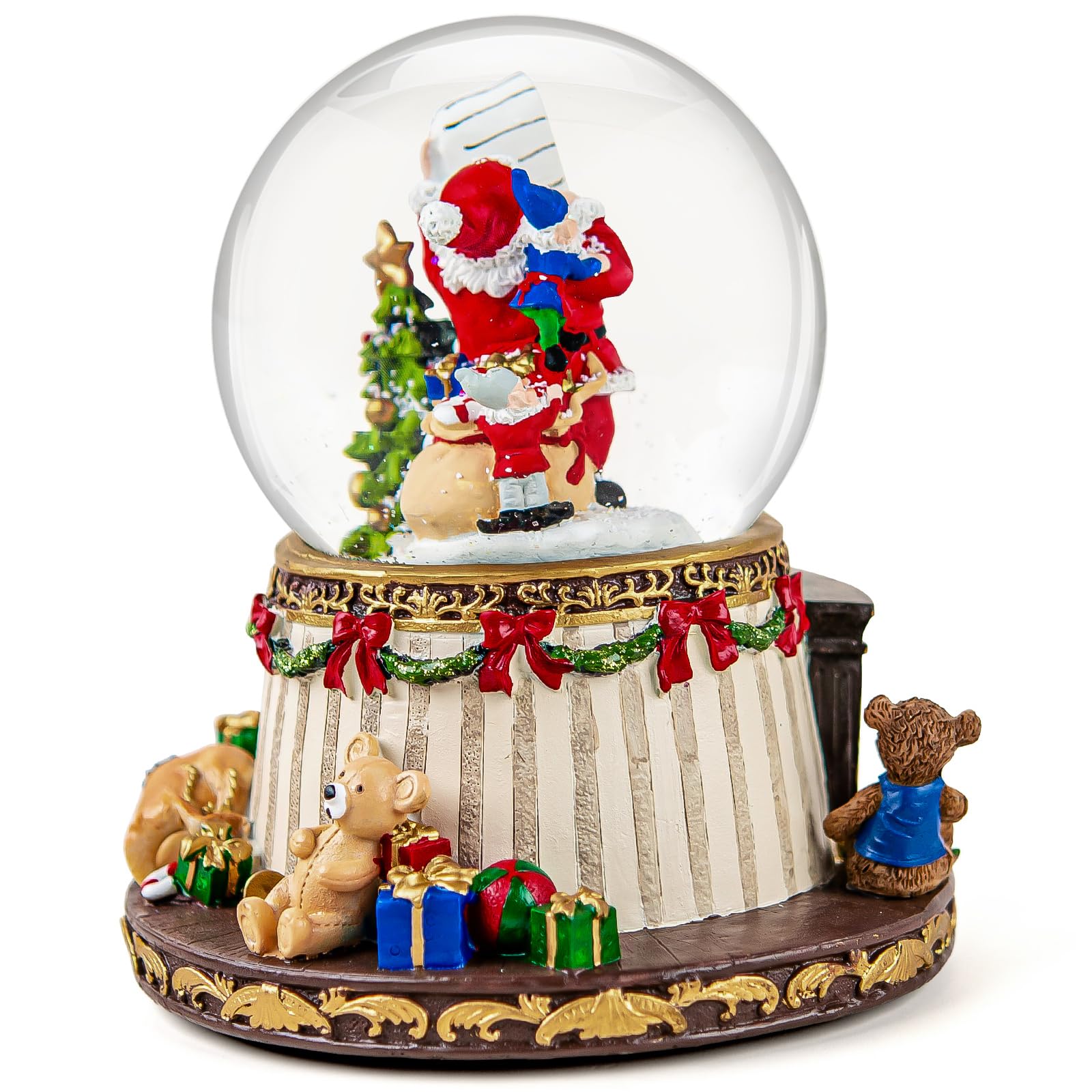 Santa Claus Fireplace Musical Snow Globe,Automatic Snowfall & Fireplace Flame Music Box,Christmas Home Decoration,Ideal Gifts for Family, Girlfriend, Friends,Plays 8 Classic Christmas Tunes