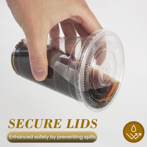 Ginkgo 20oz Clear Plastic Iced Coffee Cups - 100-Pack, Leak-Proof & Sturdy with Lids and Straws
