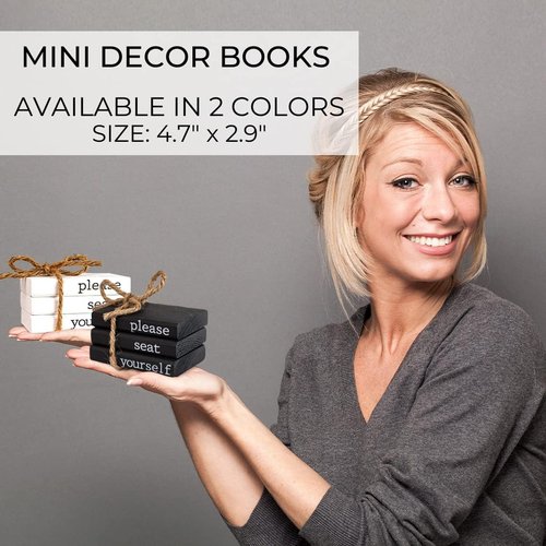 Farmhouse Bathroom Decor - Rustic Mini Wooden Books for Charming Restroom Accent - Black