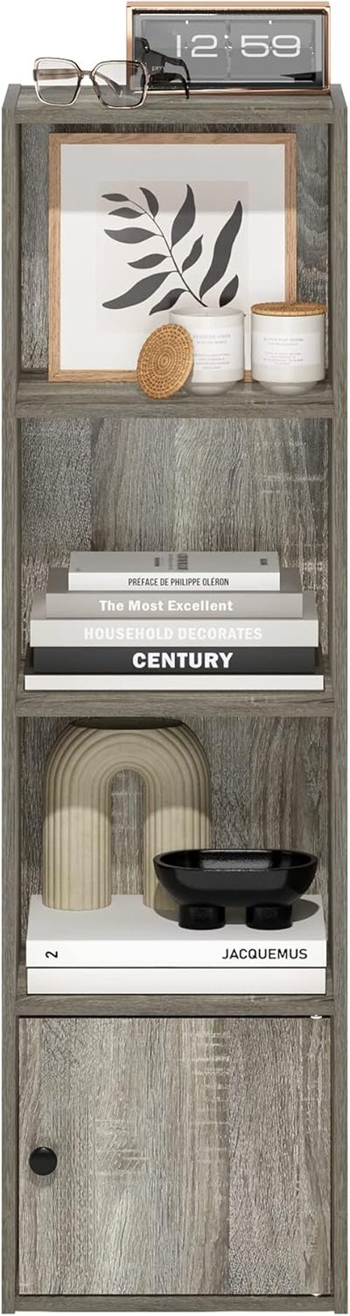 Furinno Luder Bookcase - Stylish Storage Solution with 1 Door Cabinet | French Oak Finish