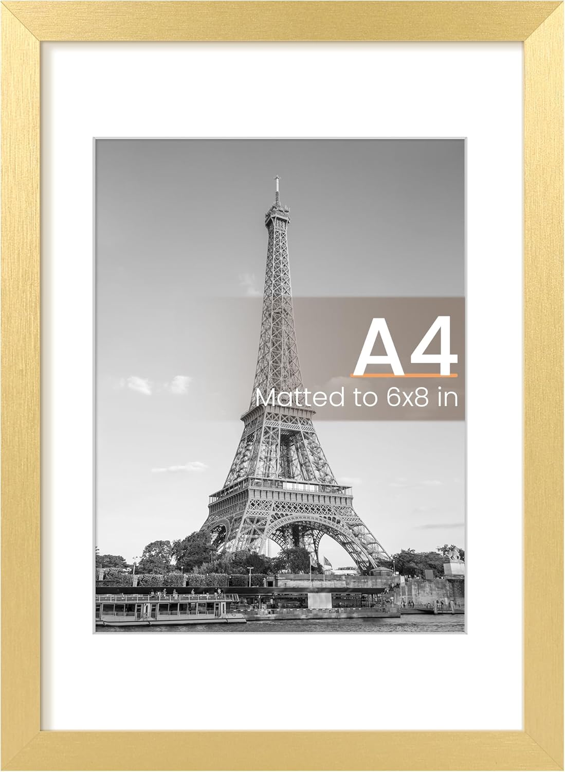 Upsimples A4 Picture Frame - Elegant Gold Display for 6x8 Photos with Mat or 8.3x11.7 Without - 1 Pack
