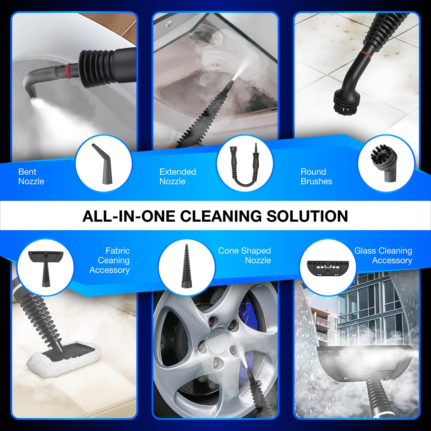 Gearwiz Handheld Steam Cleaner – Multipurpose High-Pressure Steamer with 9-Piece Accessory Set – Powerful Cleaning for Home, Kitchen, Car, and Upholstery – Chemical-Free Surface Cleaner