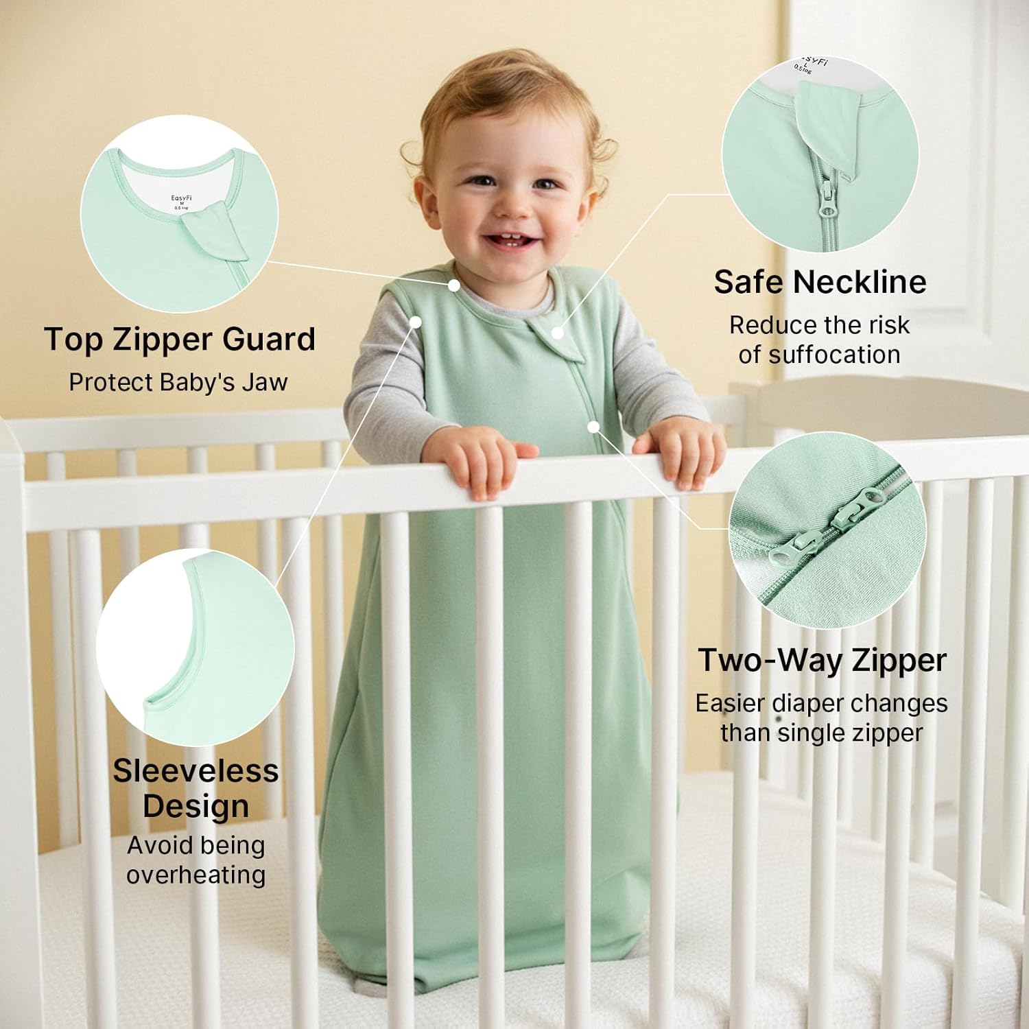 Skiennix Bamboo Sleep Sack - Lightweight 0.5 Tog Toddler Wearable Blanket | 6-12 Months, Green & Gray (2 Pack)