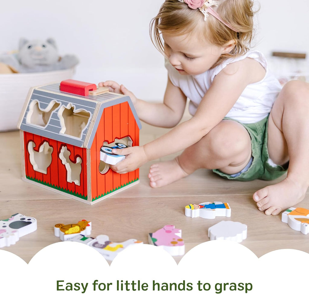 Melissa & Doug Take-Along Wooden Toy Barn - 11-Pc Portable Playset with Farm Animals & Pop-Up Roof for Toddlers 2+