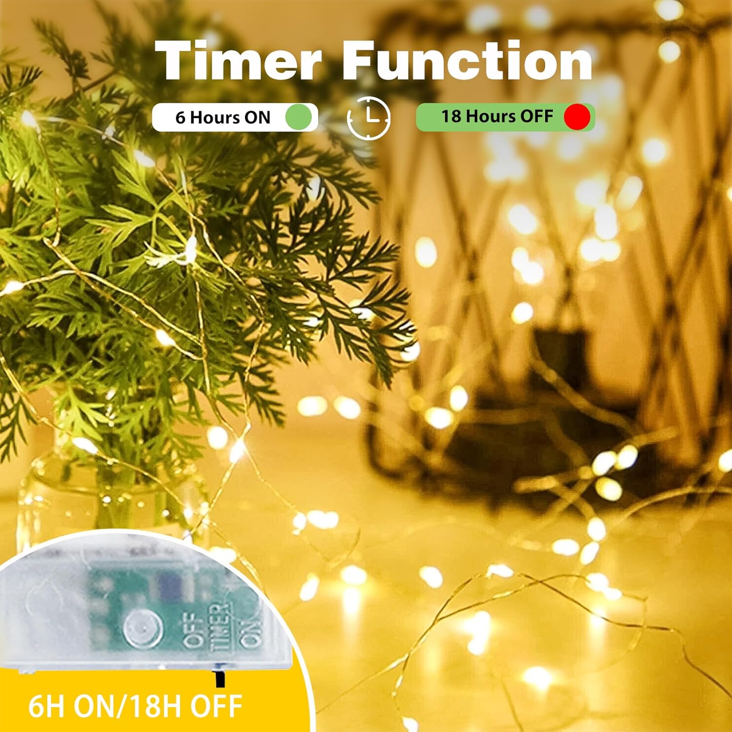 Skiennix 50 LED Fairy Lights - Waterproof 16FT Battery Operated String Lights with Timer | Warm White for Indoor/Outdoor Decor