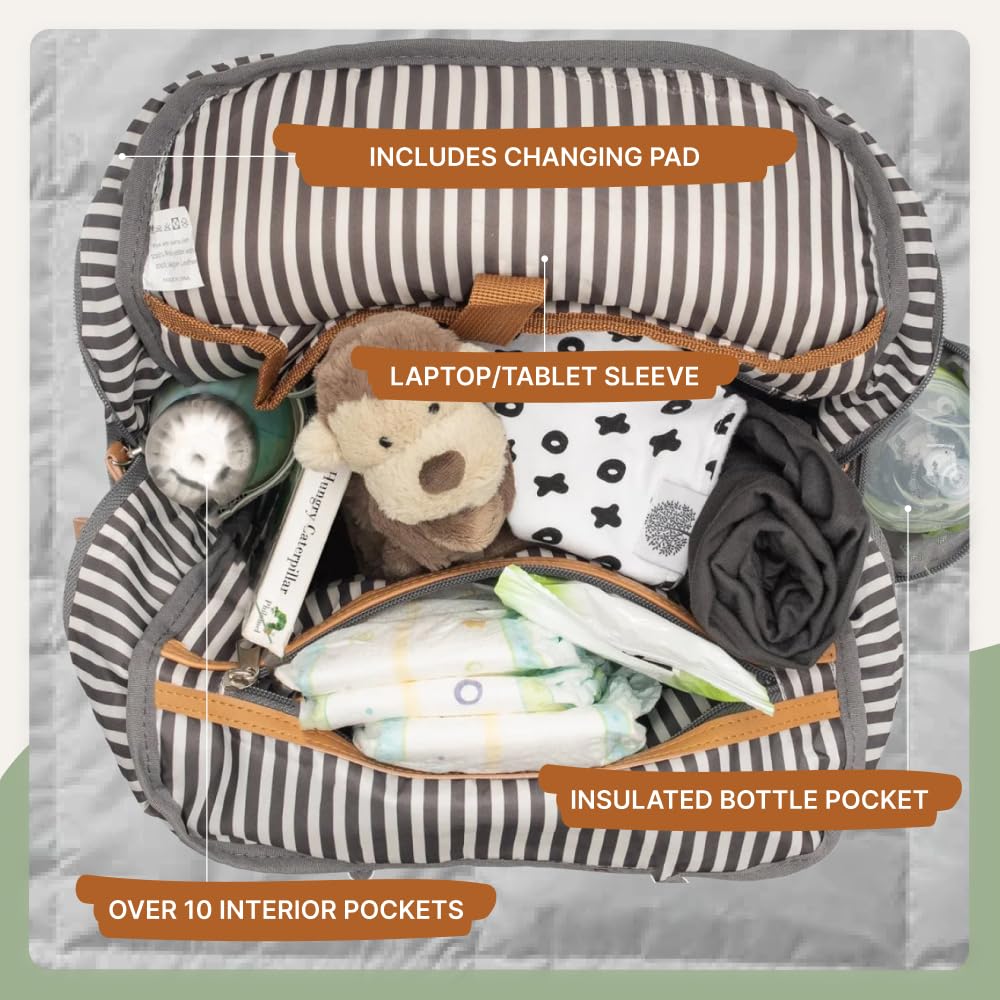 Parker Baby Diaper Backpack - Large Cream Diaper Bag with Insulated Pockets & Stroller Straps