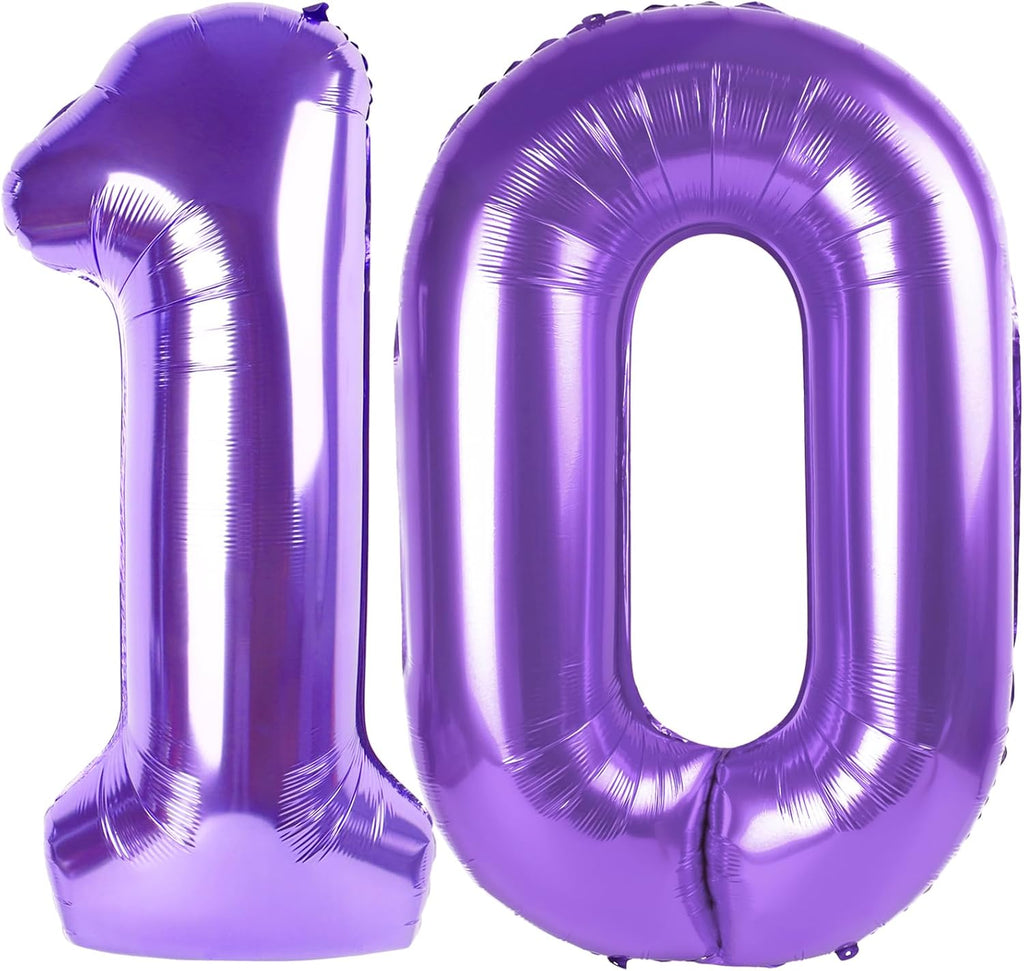 Purple Number 10 Balloon - 40 Inch 10th Birthday Decoration for Girls & Boys Party Supplies