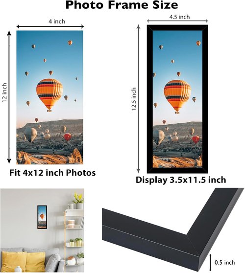 JCJMY 4x12 Black Picture Frame - Versatile Wall & Tabletop Display with Shatter-Resistant Plexiglass