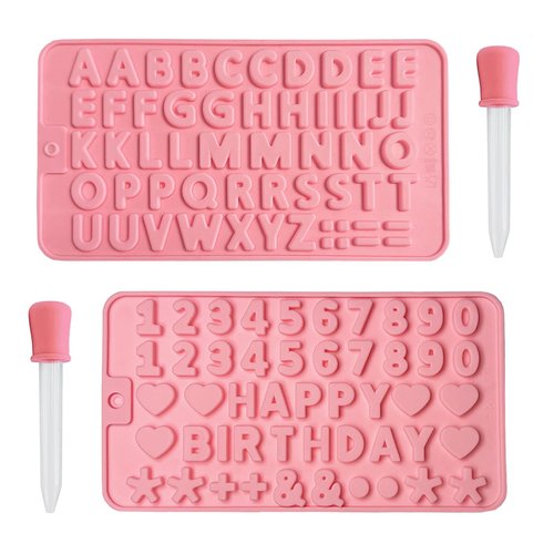2 pcs Number Chocolate Molds and Letter Silicone Molds, with 2 Droppers, Cake letter Decorations silicone molds for baking,chocolate,gummy,candle,jello,cookies