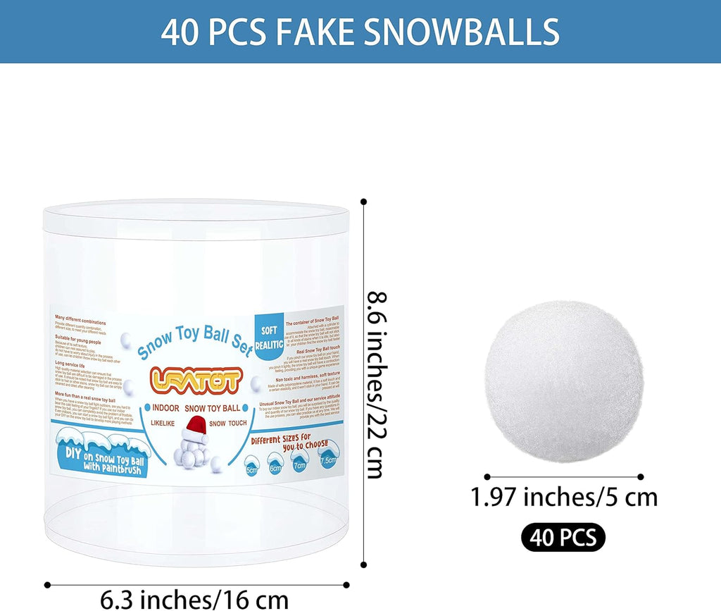 URATOT Snow Toy Balls - 40 Pack Plush Fake Snowballs for Kids | Soft Indoor Winter Fun