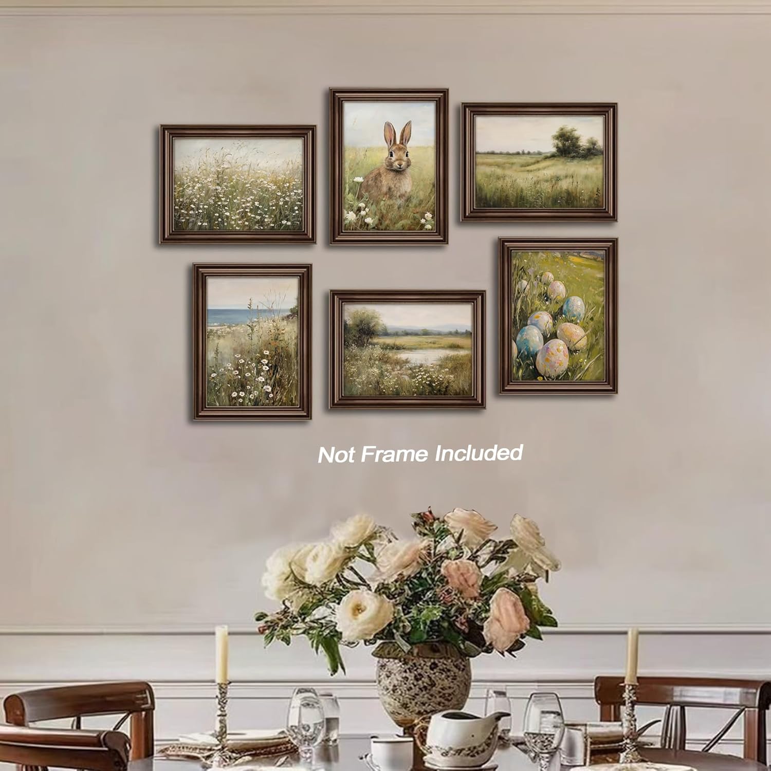 Vintage Rustic Bunny Wall Art - 6Pcs Antique Rabbit & Wildflower Prints | 8x10in Unframed Spring Decor