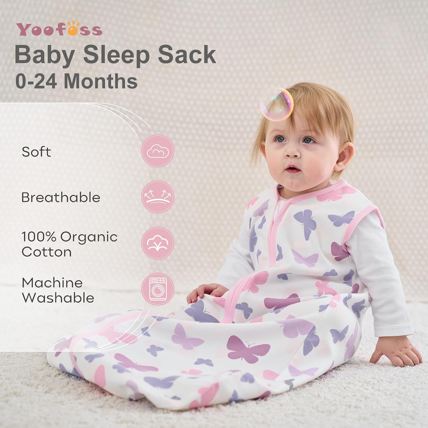 Yoofoss Baby Sleep Sack | 100% Organic Cotton Wearable Blanket for 0-6 Months | Comfy 2-Way Zipper, 3 Pack