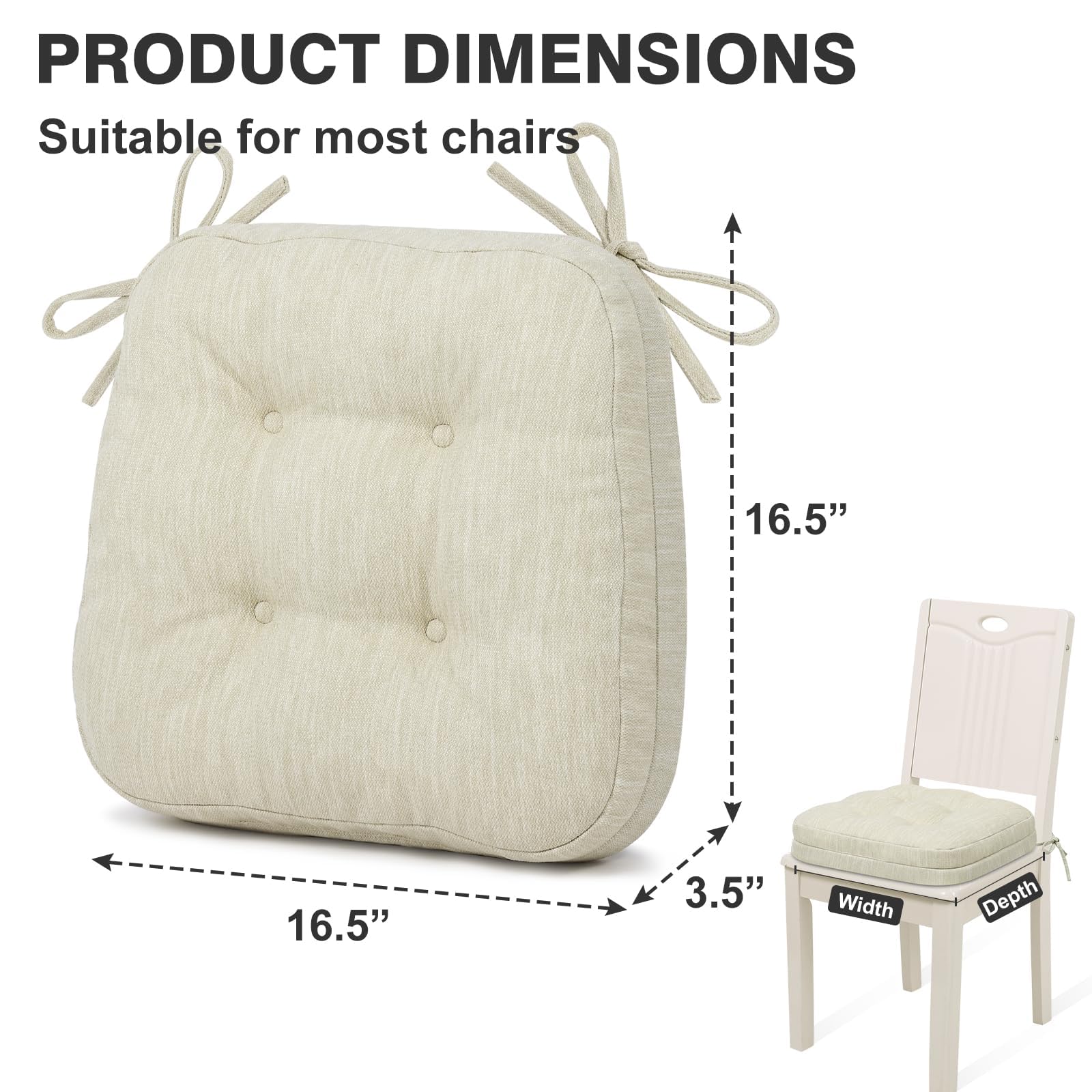 Shinnwa Dining Chair Cushions Set of 4, Dual-Layer Memory Foam Kitchen Chair Cushions, Patented Design Seat Pads with Ties, 16.5 x 16.5 x 3.5in, 4 Pack, Ivory