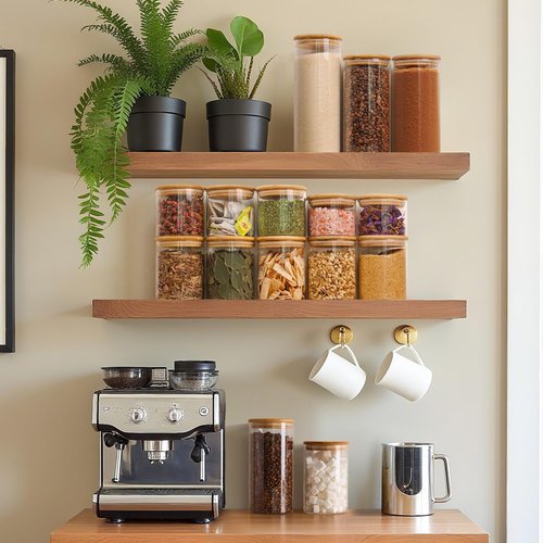 ComSaf Glass Pasta Storage Container Set - 2 Qt Tall Airtight Jars with Wood Lids for Kitchen Pantry