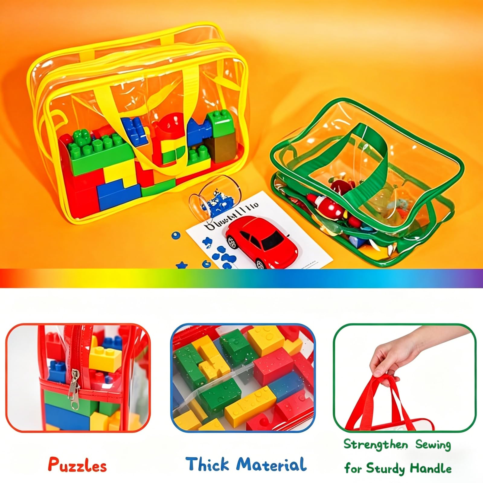 6 Packs Large Storage Bags, Organizer Bags with Double Zipper, Reusable Dust-Proof Waterproof Clear Thick PVC Bags for Books, Small Crafts