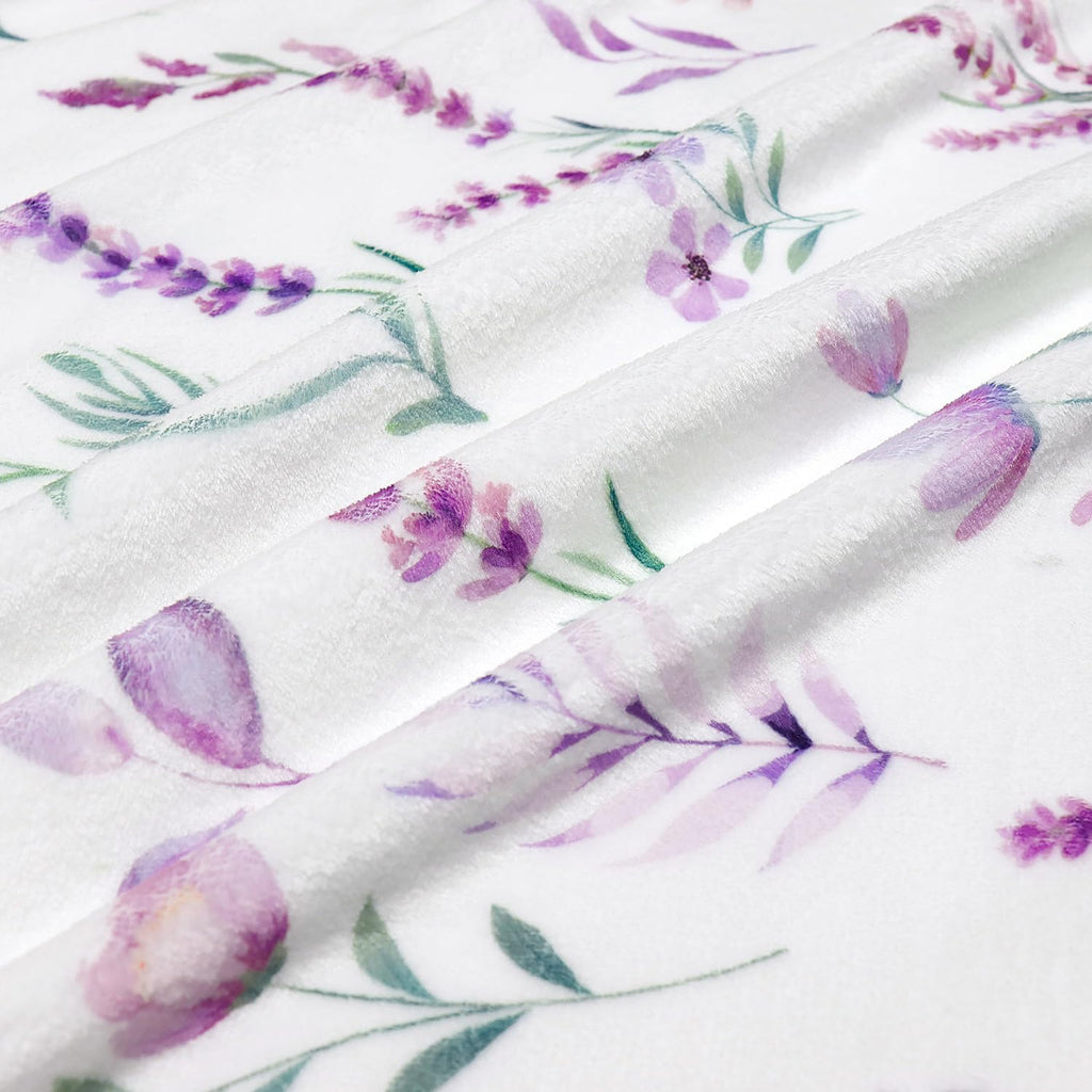 Bestraily Purple Lavender Floral Throw Blanket Flower Botanical Throw Blankets Ultra Soft Cozy Flannel Throw Blanket Lightweight Fleece Fuzzy Plush Throw Blankets for Bed Chair Couch 60" X 80"