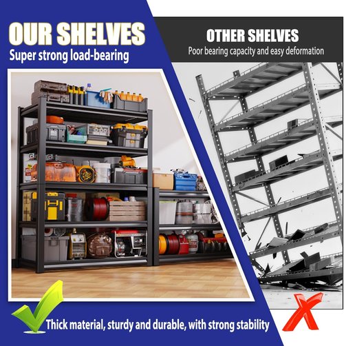 Garage Shelving | Heavy-Duty 5-Tier Metal Storage Unit - 3500 lbs Capacity, Adjustable, Black - 72"x59"x20"