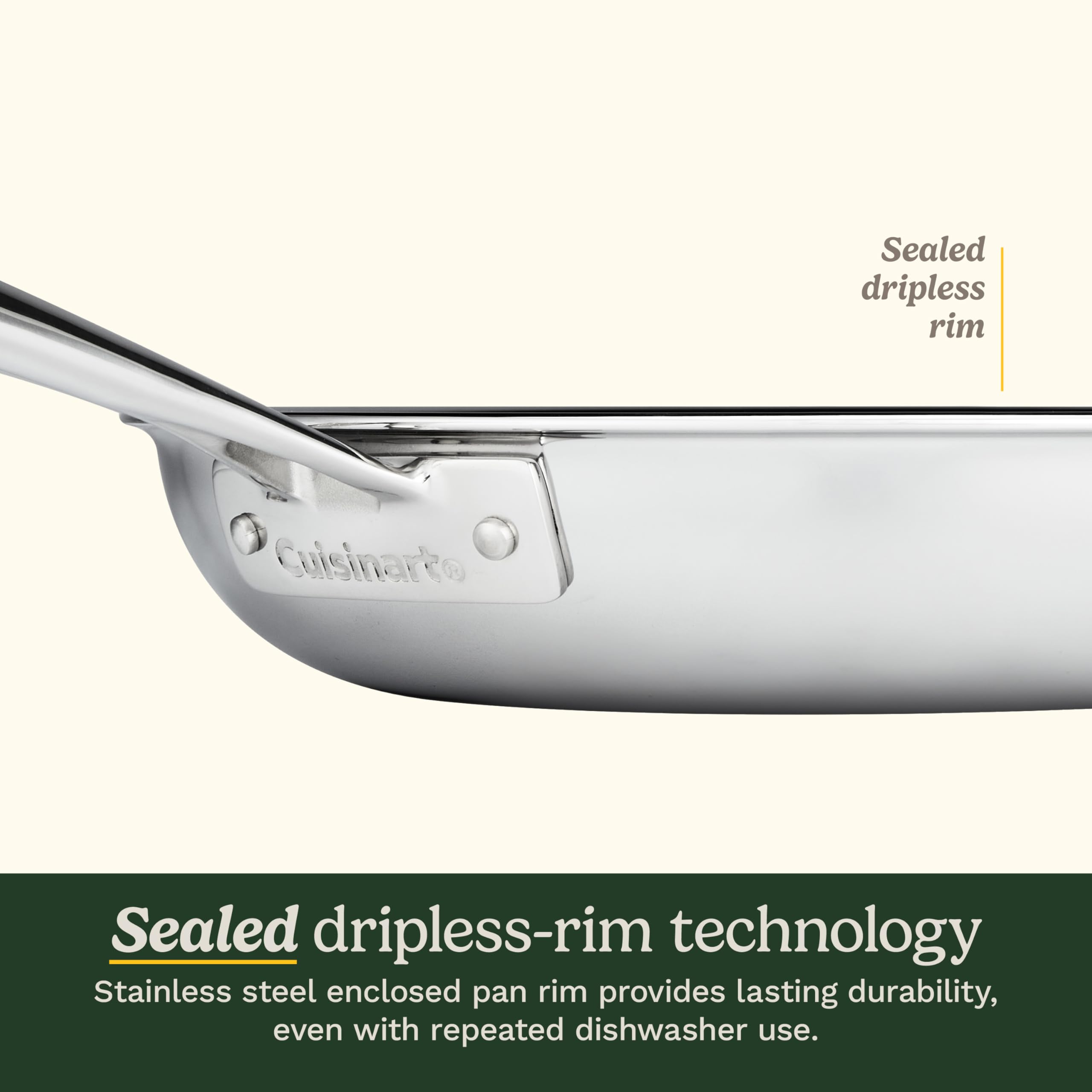 Cuisinart FusionElite+ Hybrid Tri-Ply Stainless Steel Skillet, 8″ Skillet Frying Pan with PURELYSEAR Ceramic Technology, Scratch Proof, Cool Grip Handles, Dishwasher Safe