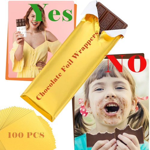 100 Pcs Chocolate Bar Wrappers Gold Foil 7.9in*7.9in Large Candy Bar Wrappers with Thick Paper Packaging