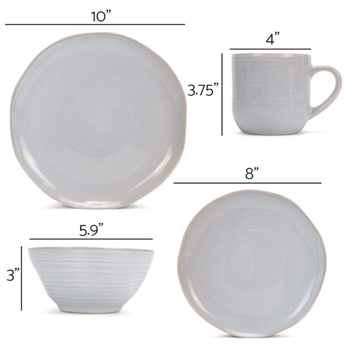 Elanze Designs Reactive Glaze Farmhouse Rustic Boho Ceramic Stoneware Dinnerware 16 Piece Plate Bowl Mug Dish Set - Service for 4, Pale Grey