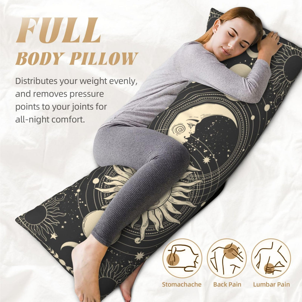 Vintage Sun Moon Stars Body Pillow Cover - Pillowcases 20"x54" with Hidden Zipper Closure Soft and Breathable