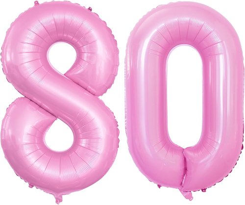 GOER 80th Birthday Jumbo Foil Balloons - 42 Inch Light Pink Helium Decorations for 80th Anniversary