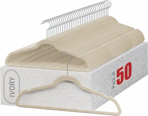 Home-it Premium Velvet Hangers - 50 Pack Ivory Non-Slip Heavy Duty Clothes Hangers | Ultra Thin Design for Suits, Jackets, and Pants