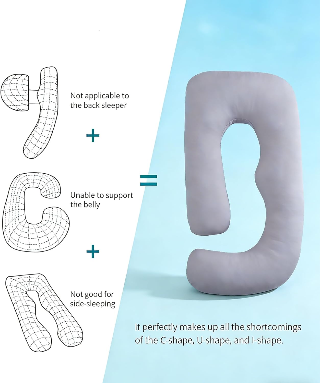 ZZZhen G-Shaped Pregnancy Pillow - 56 Inch Maternity Support with Grey Microfiber Cover for Comfort