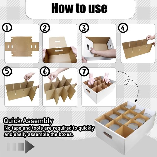 Yamahiko 6 Pieces Mason Jar Storage Box for Quart Size Canning, Cardboard Organizer Holder Container for 32 oz Jars, Stacking Packing Moving, White