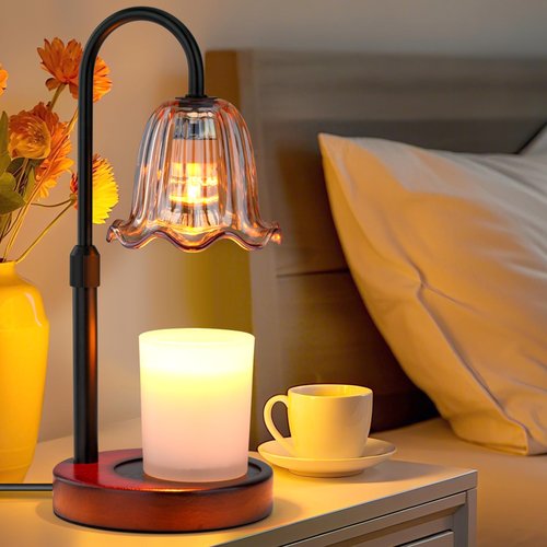 GOIUEDBZ Candle Warmer Lamp Electric: Timer Dimmer Candles Warming Jar Light - Height Adjustable Dimmable Warmers Lamps - Flower No Flame Lamps with Heat Warm Melt Wax - Home Bedroom Decor Table Light